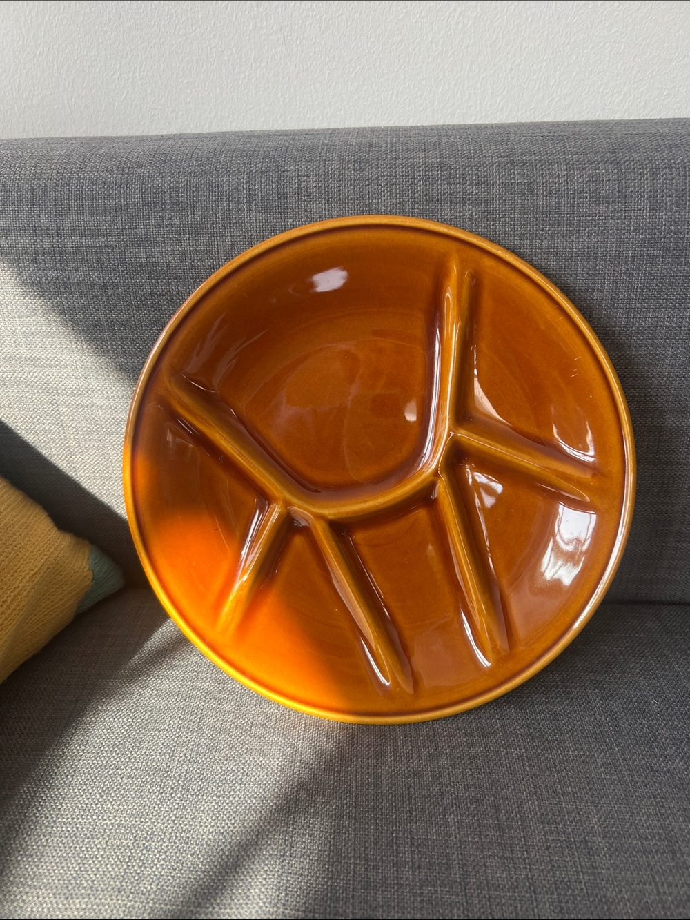 Amber-Tone Boch La Louviere Glazed Ceramic Divided Serving Dish Belgium set of 6